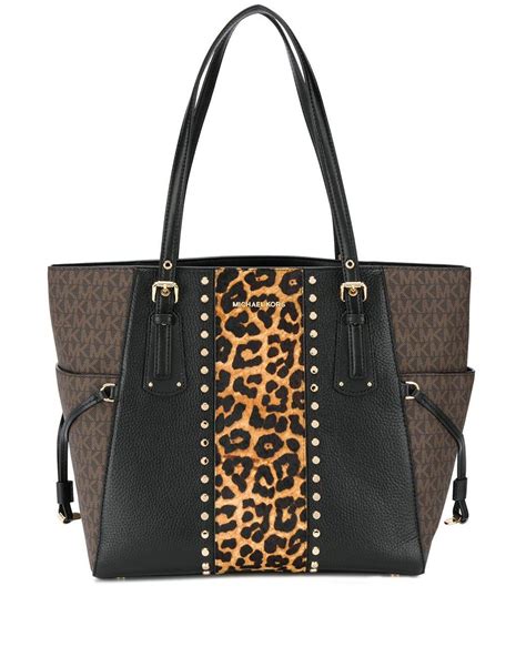 michael kors leopard off the shoulder top|Michael Kors leopard tote.